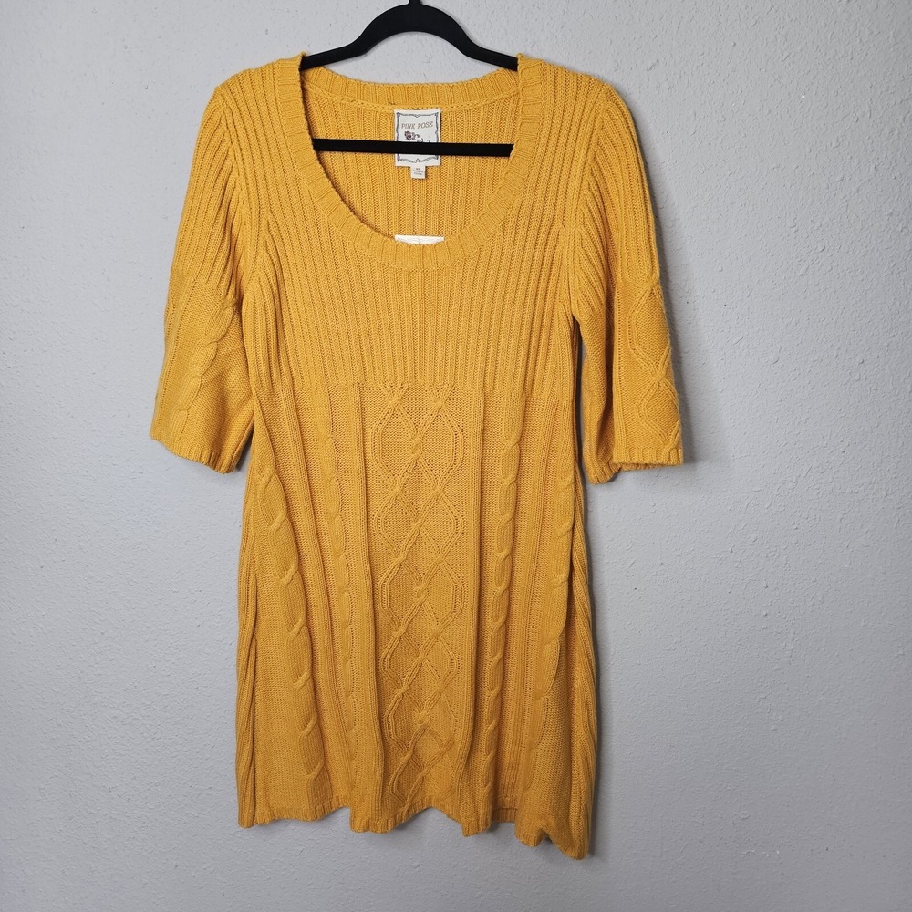 Pink Rose Womens Mustard Yellow Cable Knit Scoop Neck Sweater Dress XL NWT